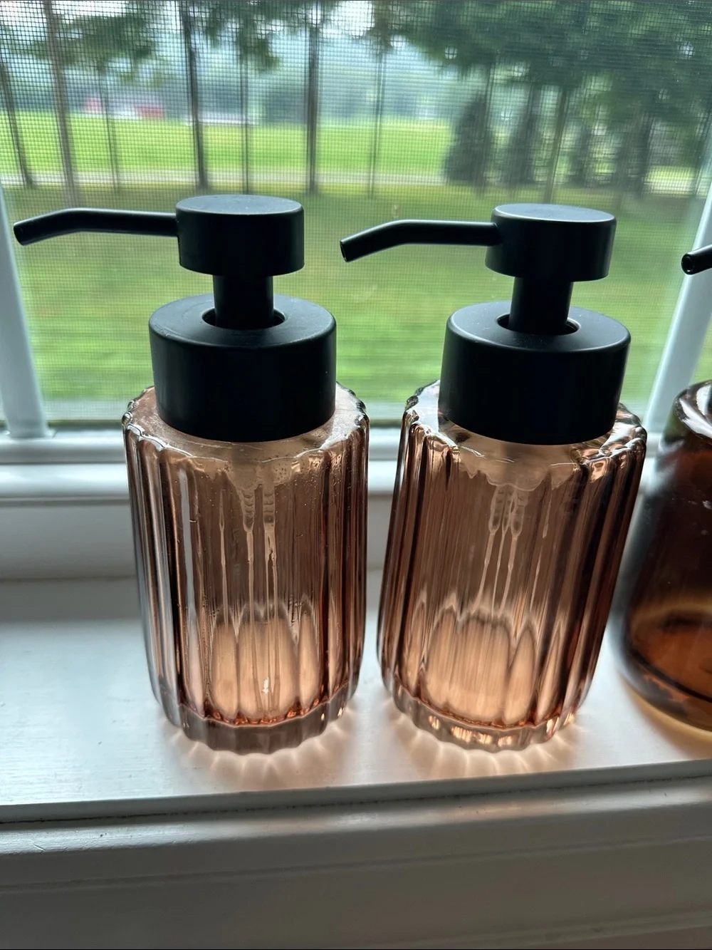Amber Glass Pump Dispenser Bottle Set of 3